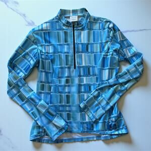 Terry Cycling Precision Bicycle Long Sleeve 1/4 Zip Top Blue Small